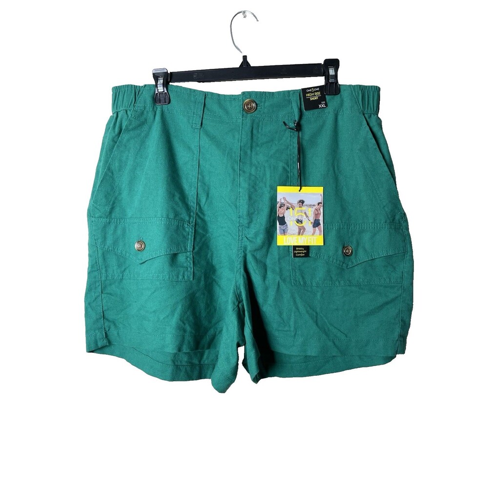 NWT One 5 One Women's Breezy Green Linen High Rise Shorts Size XXL